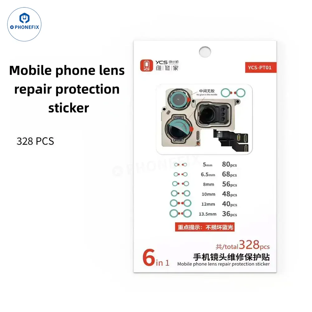 Blue light phone camera lens protection sticker by PHONEFIX, non-damaging assist tool for safeguarding camera lenses.
