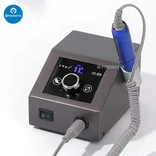 PHONEFIX DS-868 touch screen PCB grinding machine for motherboard repair, featuring a compact design and precise grinding tool.