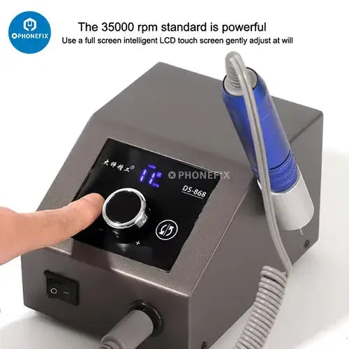 PhoneFix DS-868 touch screen PCB grinding machine for motherboard repair, compact grinding tool with digital display.