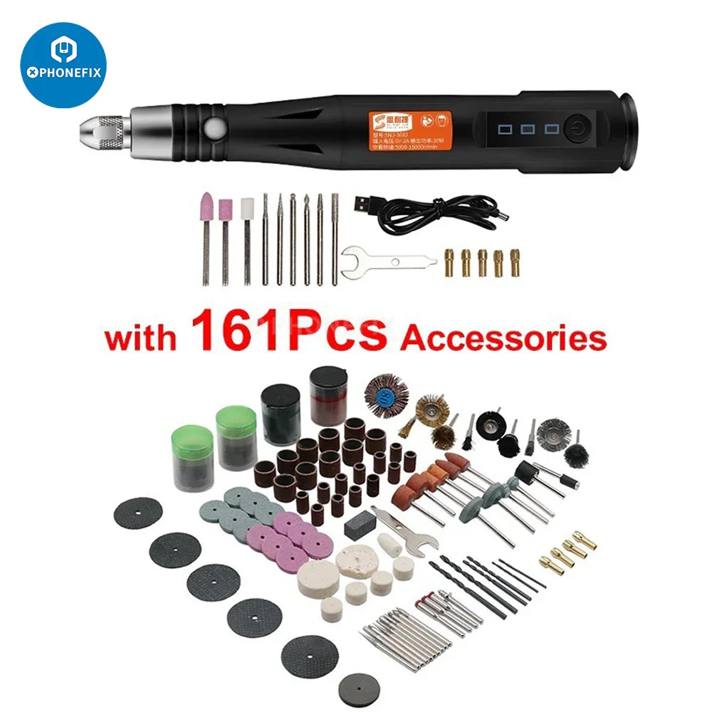 PHONEFIX DIY small electric micro engraving pen and rotary carving tool kit for PCB grinding and detailed craftsmanship.