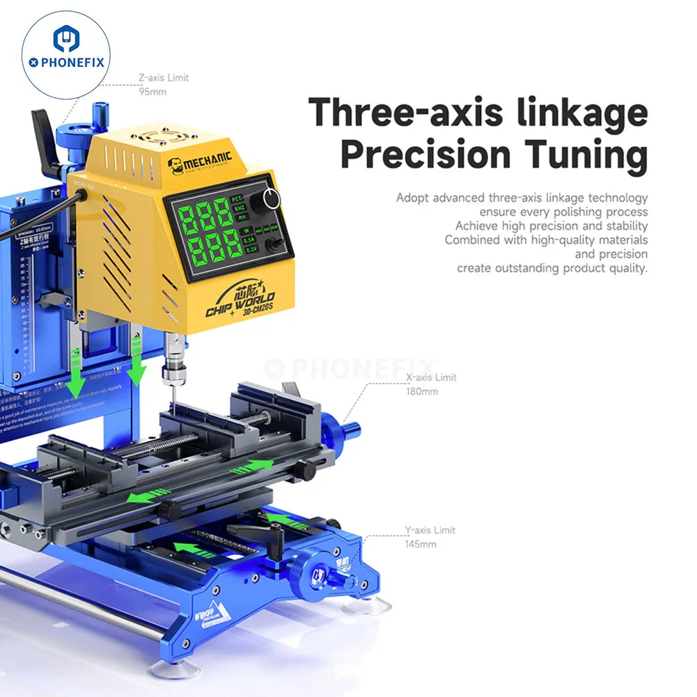 PHONEFIX Mechanic 3D-CM20S PCB chip grinding machine for phone PCB and IC grinding, with precise grinding tool design.