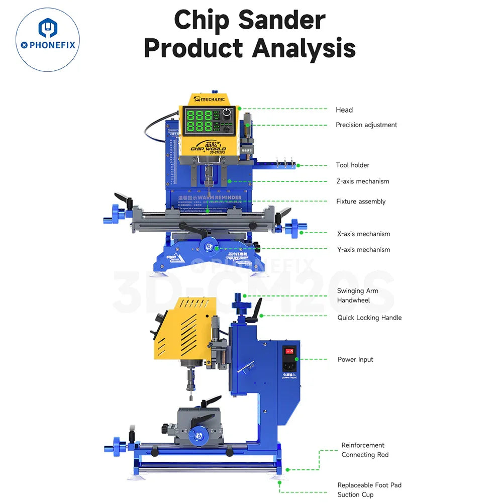 PhoneFix Mechanic 3D-CM20S PCB grinding tool with precision grinding wheel for phone PCB and IC chip repair.