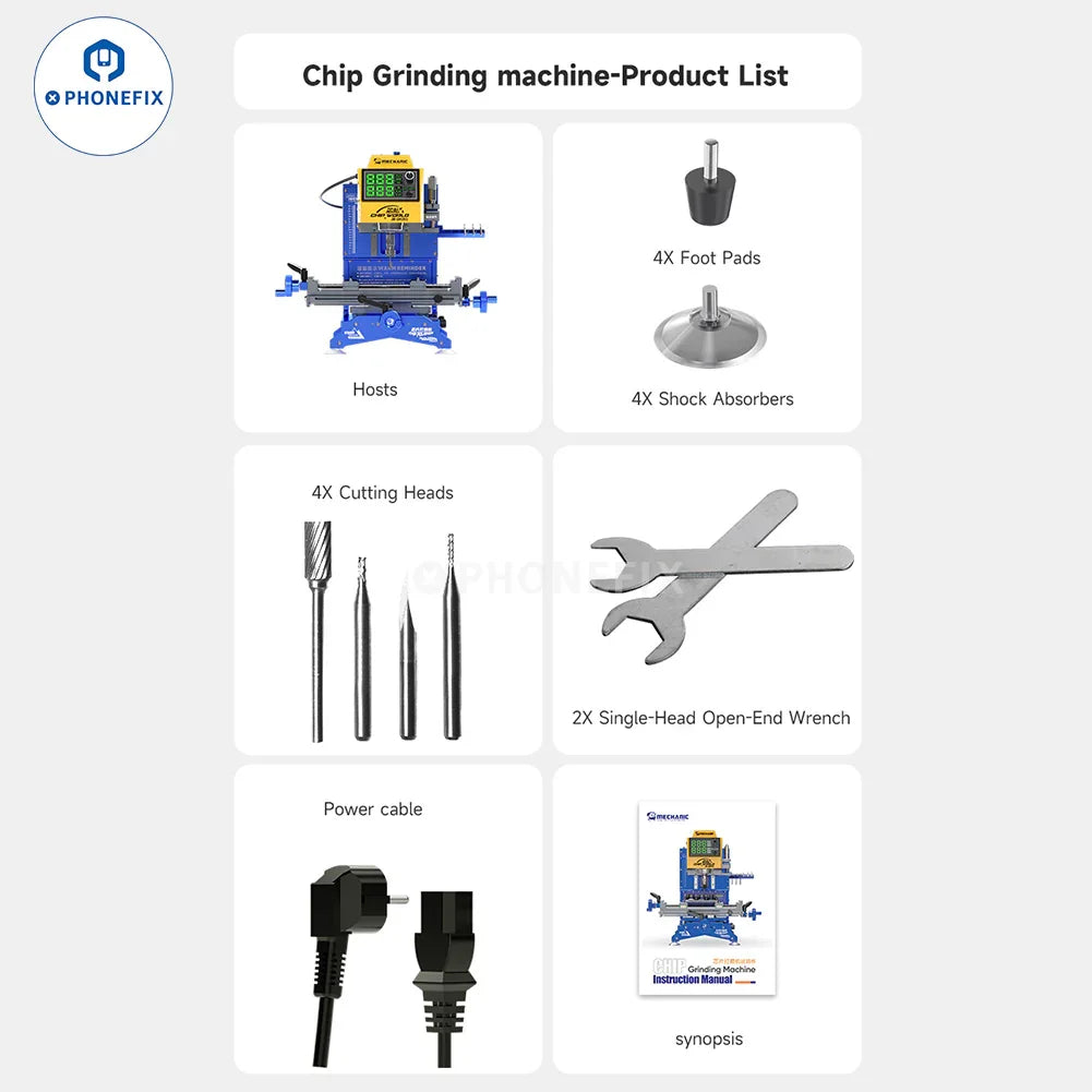 PHONEFIX Mechanic 3D-CM20S PCB chip grinding machine for phone PCB and IC grinding, with precision grinding tool and components.