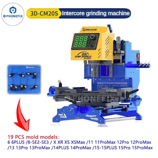 PhoneFix Mechanic 3D-CM20S PCB Grinding Machine with grinding wheel and control panel, used for phone PCB IC component removal.