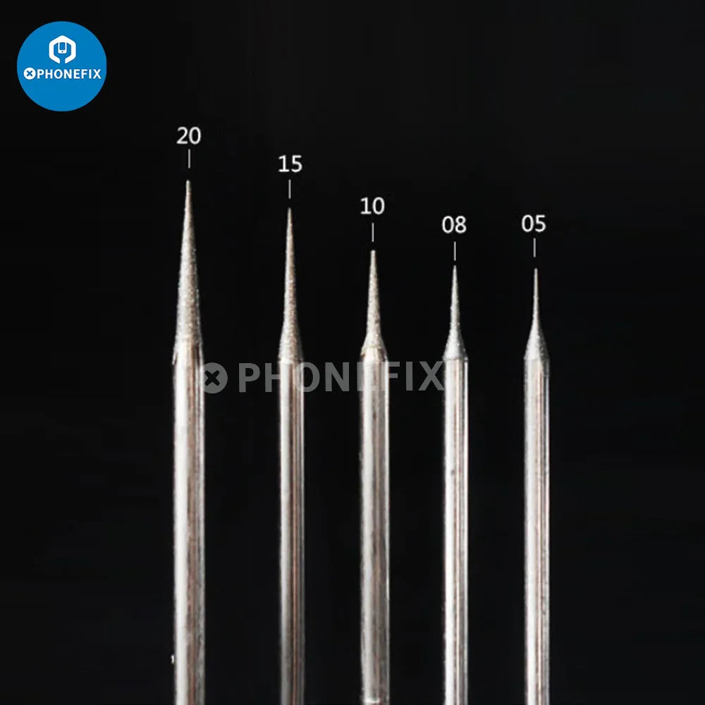 PHONEFIX universal PCB grinding head replacement for electric polishing pen, shown attached to the grinding tool.