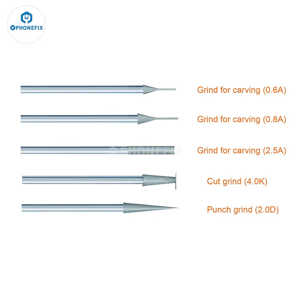 Universal grinding head replacement for electric polishing pen, PCB grinding tool by PHONEFIX, showing the small, durable abrasive head.