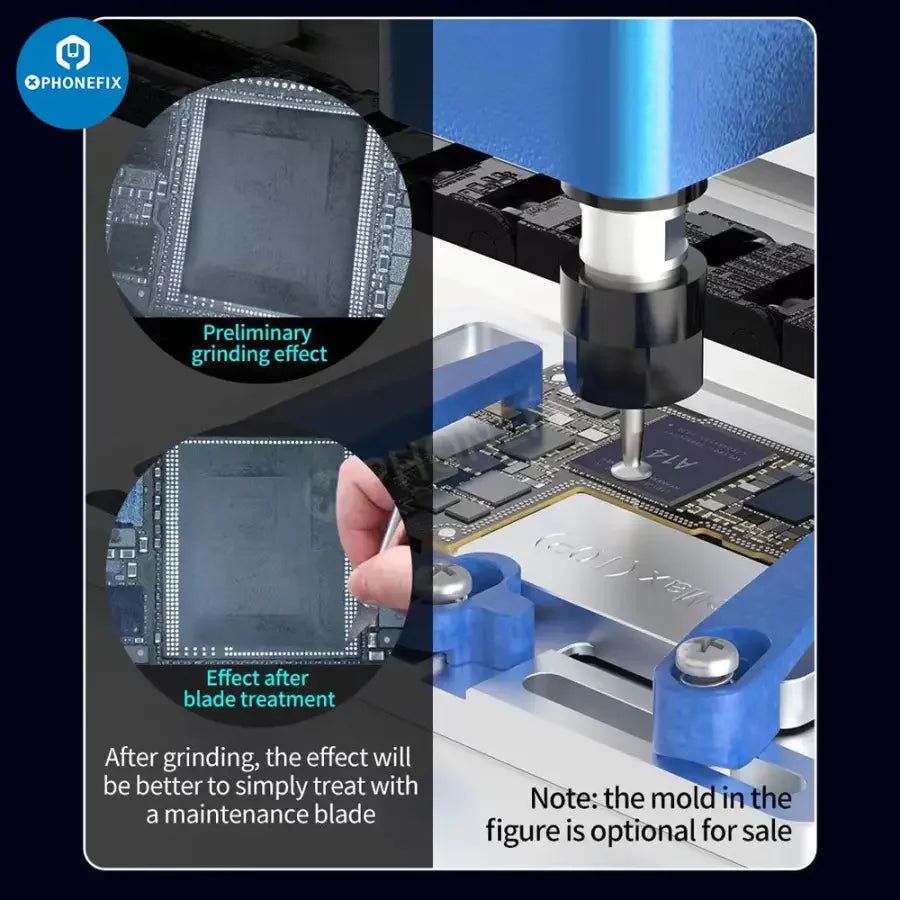 PhoneFix AIXUN Chip Grinding Machine for phone motherboard and CPU IC removal, PCB grinding tool with 110V power.