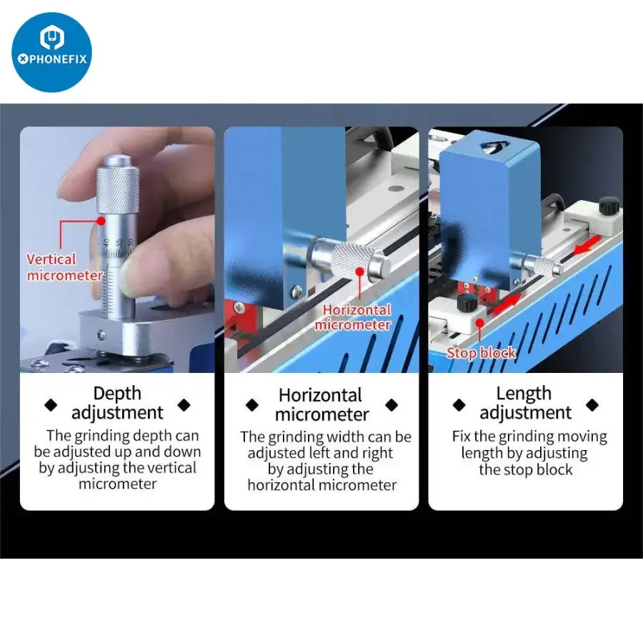 PhoneFix AIXUN Chip Grinding Machine for phone motherboard CPU IC removal, PCB grinding tool for precise IC desoldering.