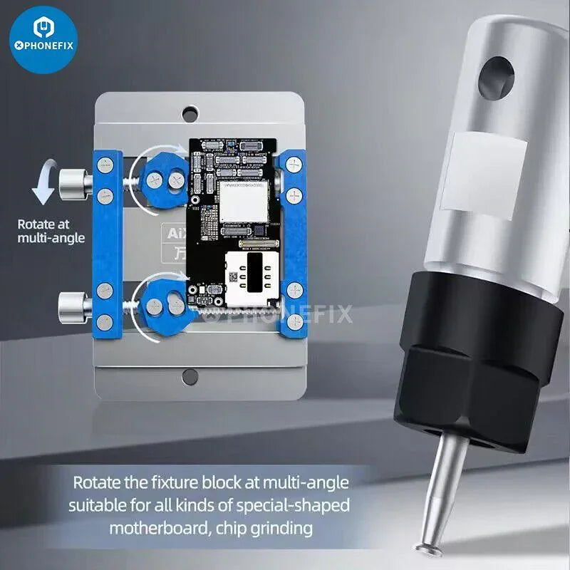 PhoneFix AIXUN PCB grinding tool for phone motherboard and CPU IC removal, compact chip grinding machine for electronics repair.