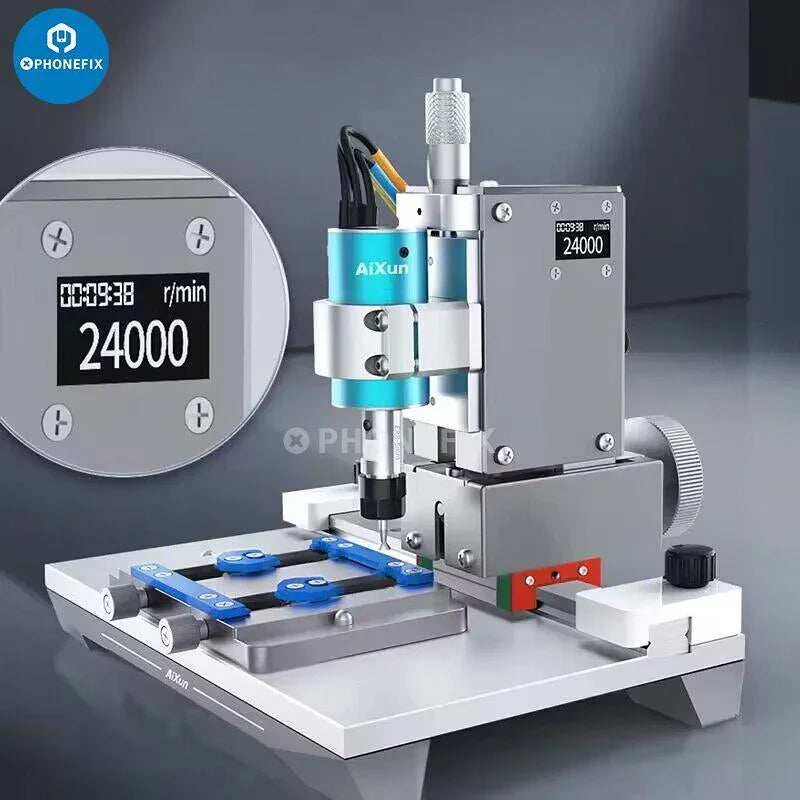 AIXUN Chip Grinding Machine by PHONEFIX for phone motherboard CPU IC removal, featuring a PCB grinding tool for electronic repair.