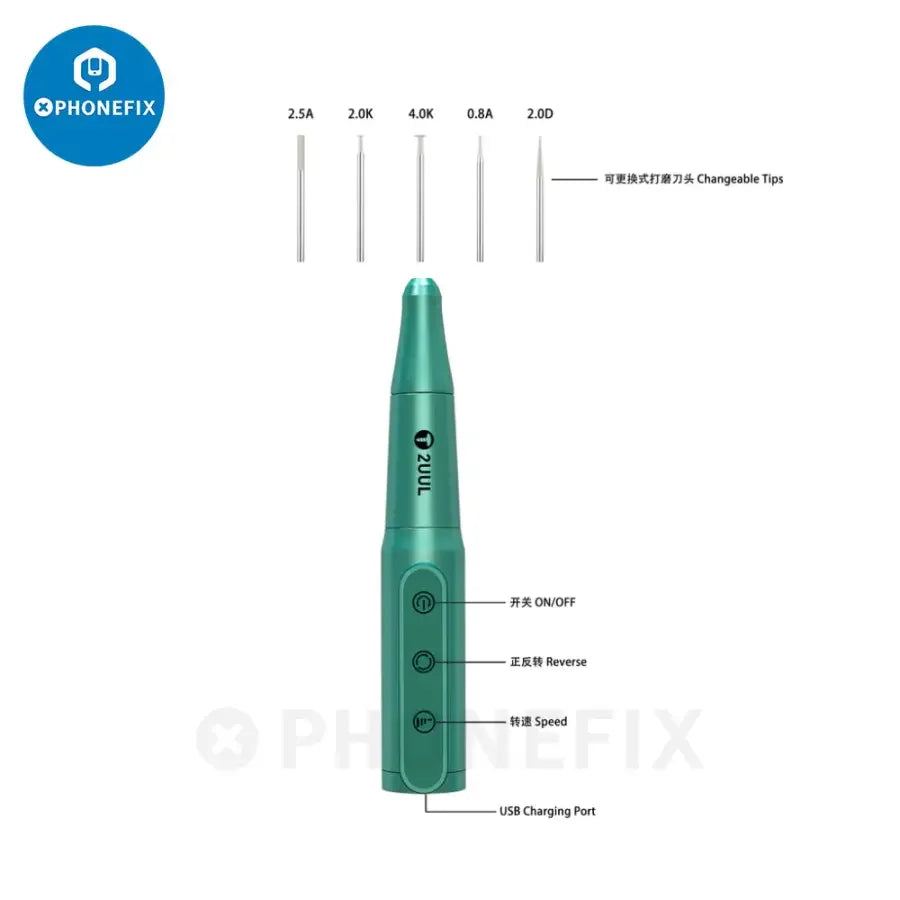 2UUL DA81 electric rechargeable PCB grinding pen by PHONEFIX for chip change repair, featuring a compact design and precision tip.