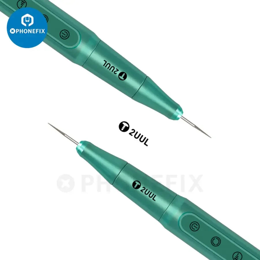 PHONEFIX 2UUL DA81 electric rechargeable PCB grinding pen for chip change repair, showing the full set with grinding tip and handle.