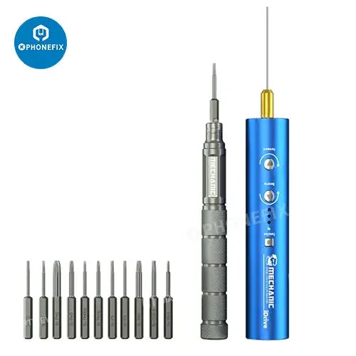 PHONEFIX Mechanic iDrive Electric OCA Glue Remover Screwdriver Set, PCB grinding tool for phone repair and glue removal.