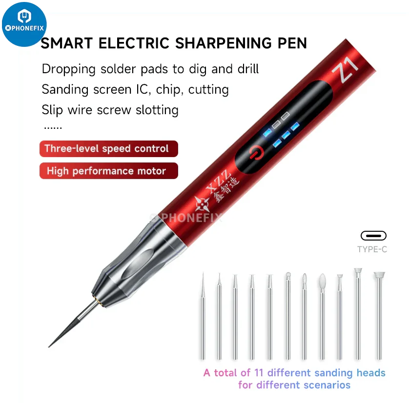 XZZ-Z1 Electric CPU grinding pen by PHONEFIX for phone IC engraving, polishing, and repair on PCB circuits.