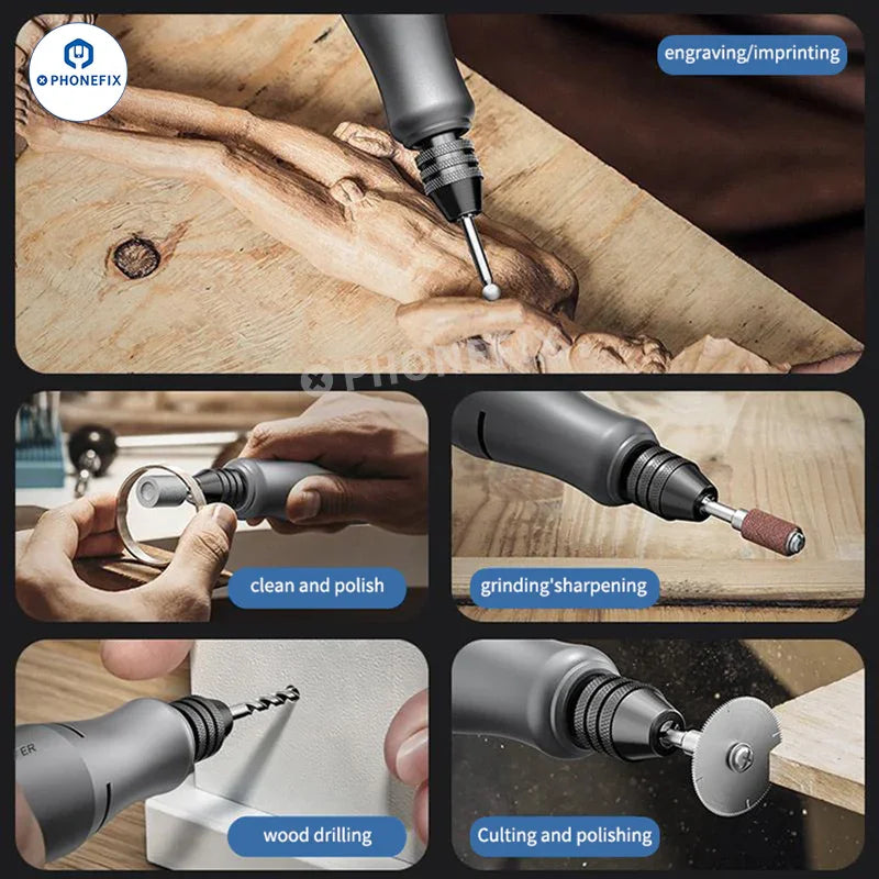PHONEFIX E288-02 Mini ponceuse électrique portative, stylo de polissage pour circuits imprimés, avec un design compact et une pointe de meulage pour un travail précis sur les circuits intégrés.