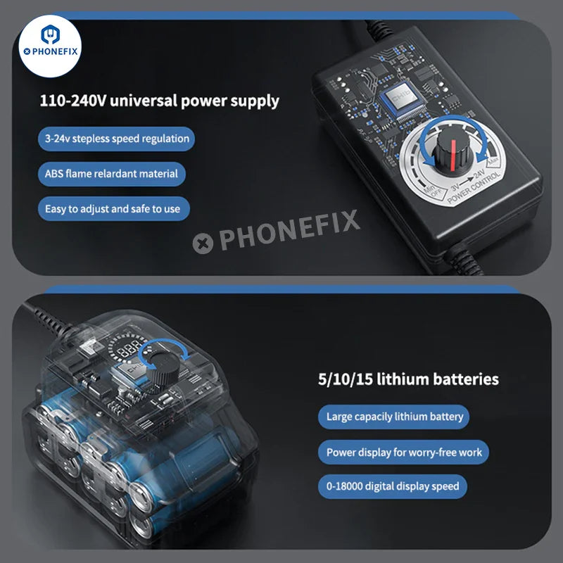 PHONEFIX E288-02 Mini ponceuse électrique portative pour le polissage de circuits imprimés, outil de meulage compact en forme de stylo avec pointe de meulage