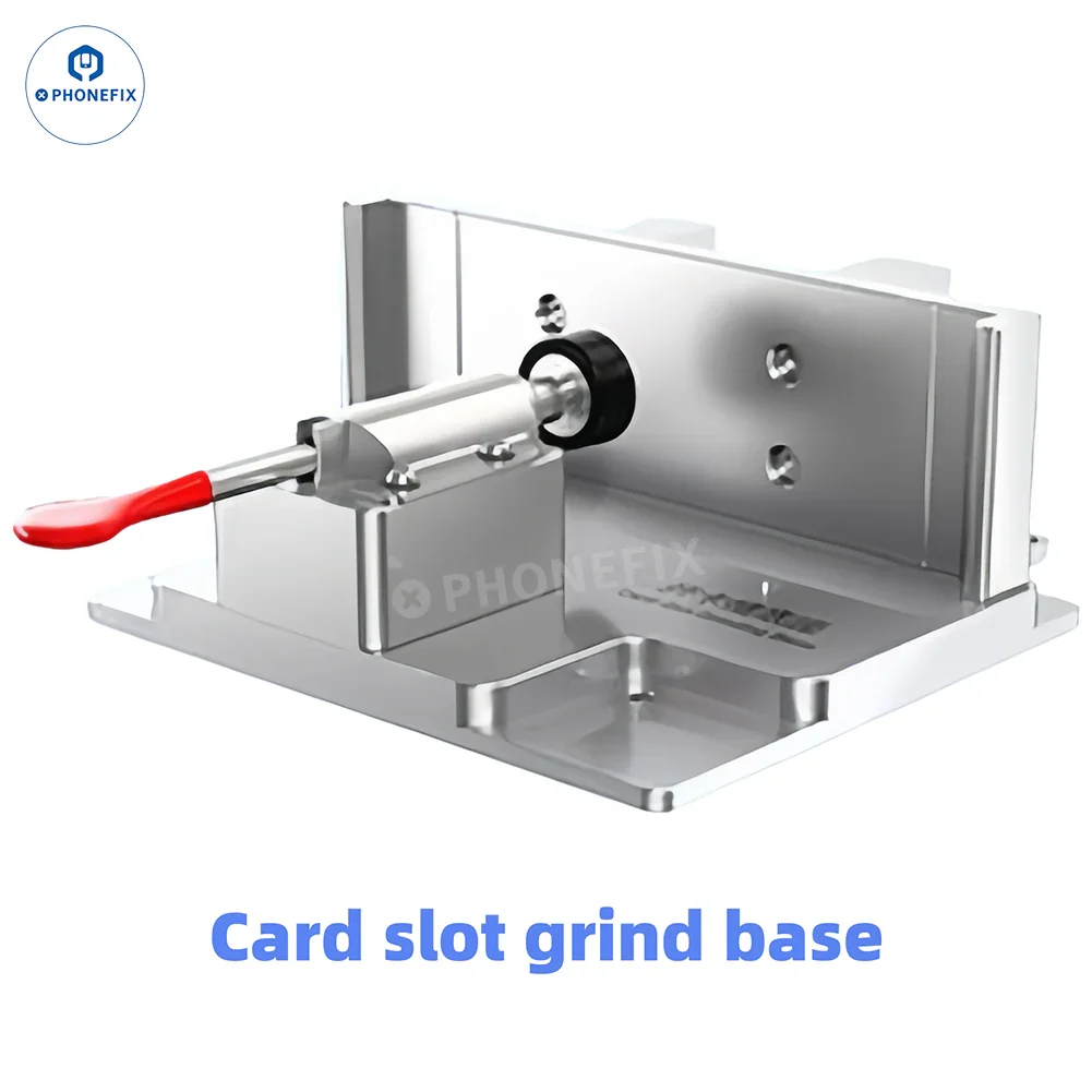 PHONEFIX JC CNC Grinder EM03 EM02 PCB grinding tool showing the card slot grind base for iPhone PCB and IC repair.