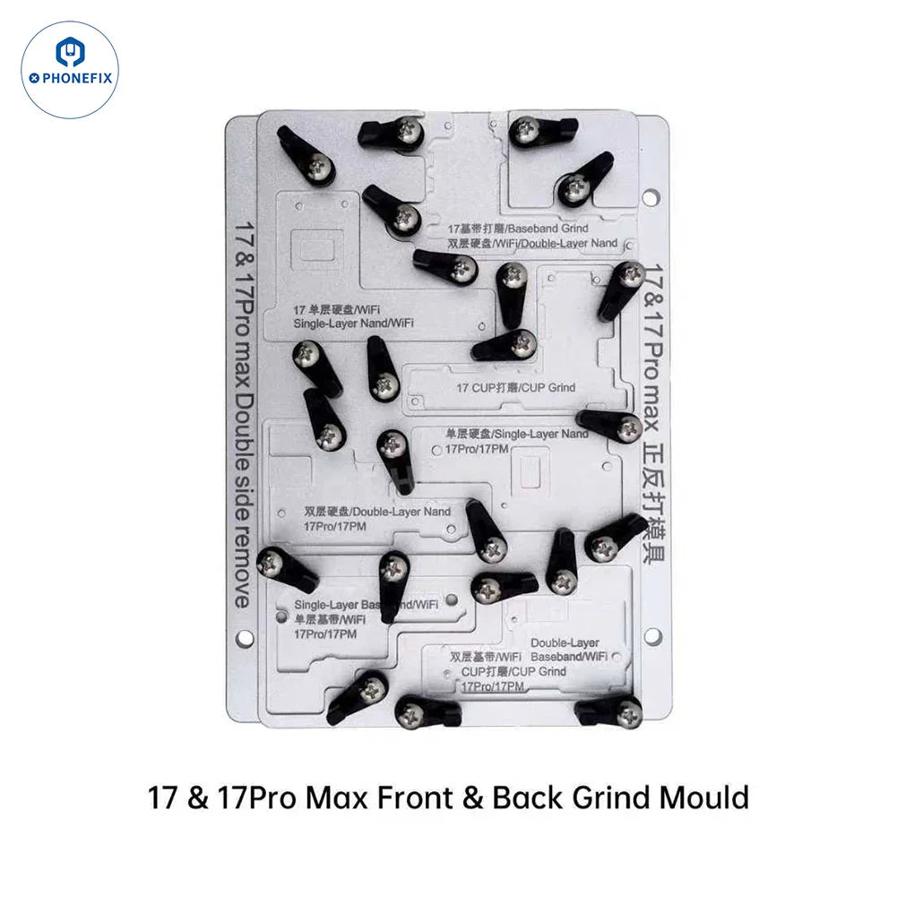 PHONEFIX JC CNC PCB grinder EM03 EM02 grinding machine for iPhone PCB and IC repair, with precision tool and grinding components.
