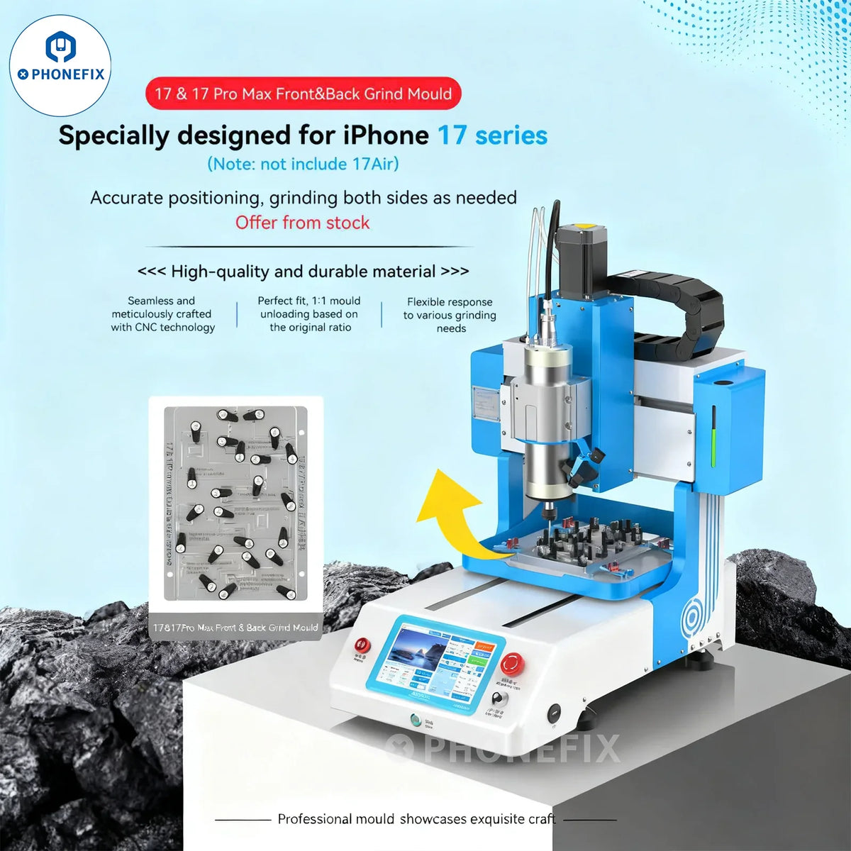 PhoneFix JC CNC Grinder EM03 PCB grinding tool for iPhone PCB and IC repair, featuring precision grinding for electronics repair.