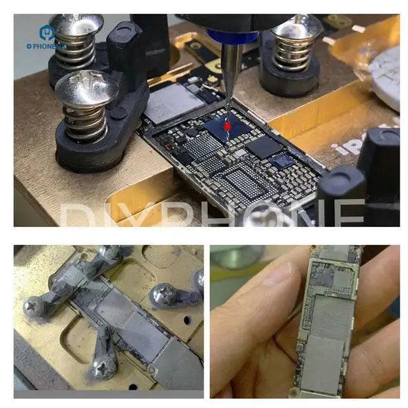 PhoneFix CNC router PCB grinding tool for BGA ICs on iPhone motherboards, standard set for precise electronic component grinding.