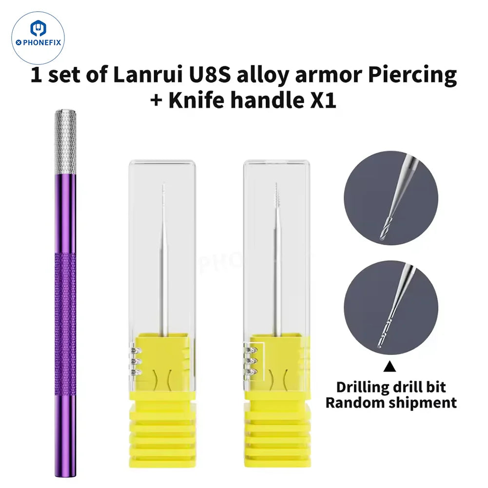 LANRUI U8 sliding drill bit for phone screw removal, PCB grinding tool by PHONEFIX with handle and grinding tip for stripped screws