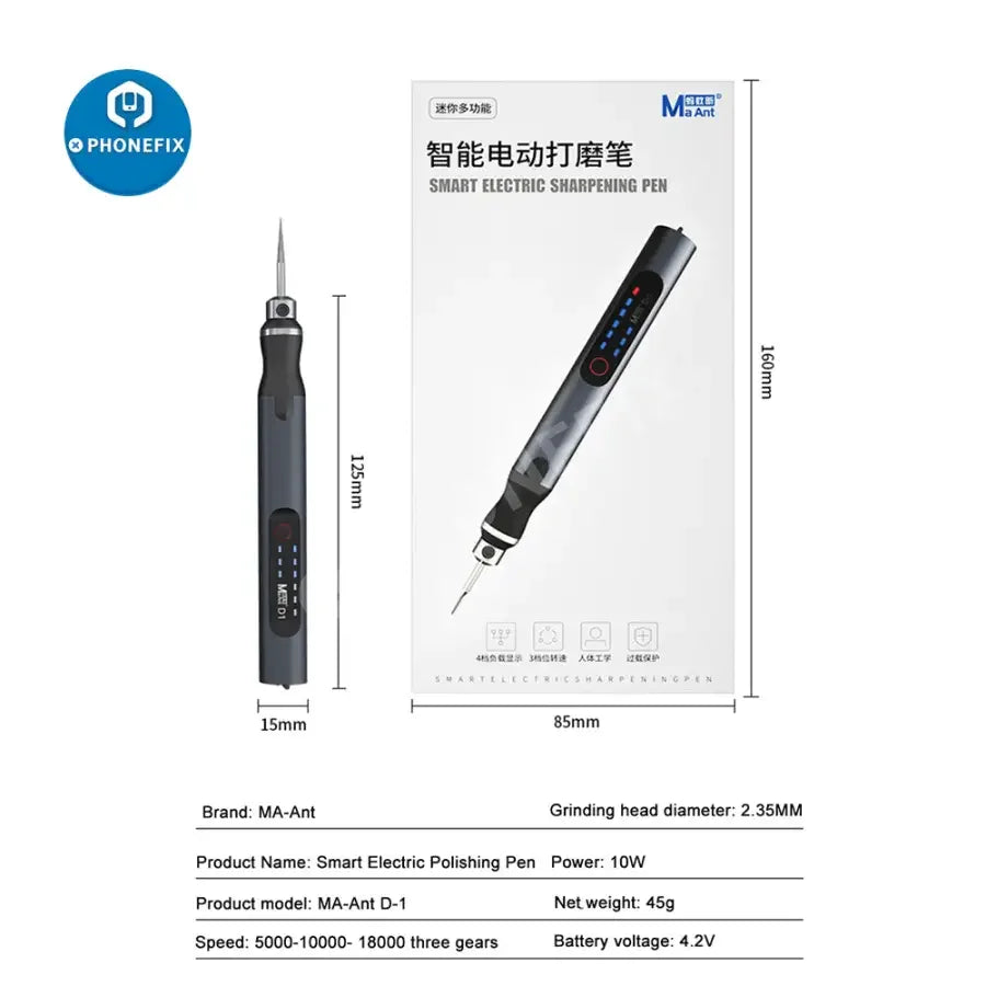 PHONEFIX MA-Ant D1 Electric Polishing Pen for PCB grinding, glue removal, polishing, and cutting on electronic components.