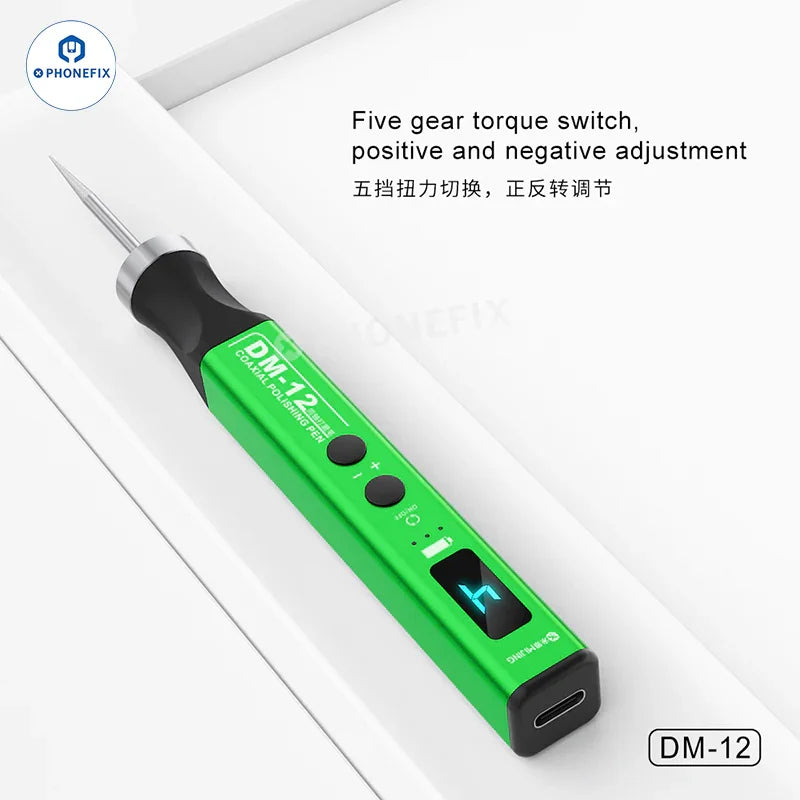 Lápiz pulidor coaxial MIJING DM-12 de PHONEFIX para el rectificado de circuitos integrados de placas de circuitos impresos de teléfonos, que cuenta con una herramienta manual de precisión con punta metálica.