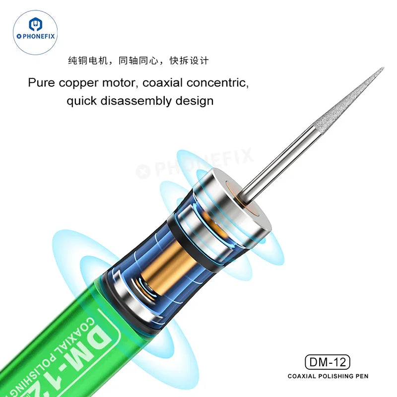 Lápiz pulidor coaxial MIJING DM-12 para el rectificado de circuitos integrados de placas de circuito impreso de teléfonos, una herramienta de rectificado de precisión para placas de circuito impreso de PHONEFIX.