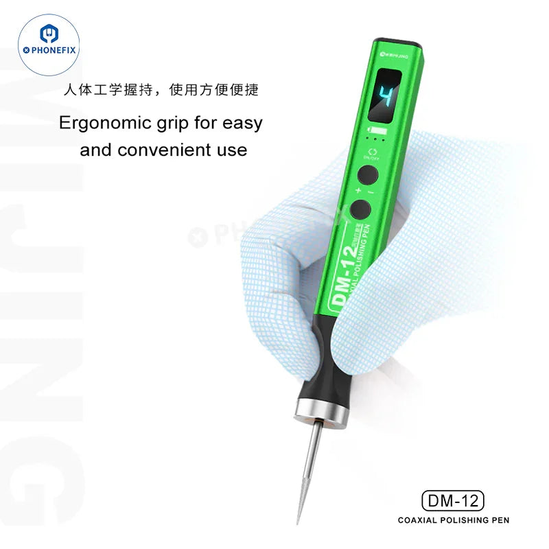 Lápiz de pulido coaxial PhoneFix MIJING DM-12 para el rectificado de placas de circuito impreso y circuitos integrados, utilizado para el mantenimiento preciso de componentes electrónicos.