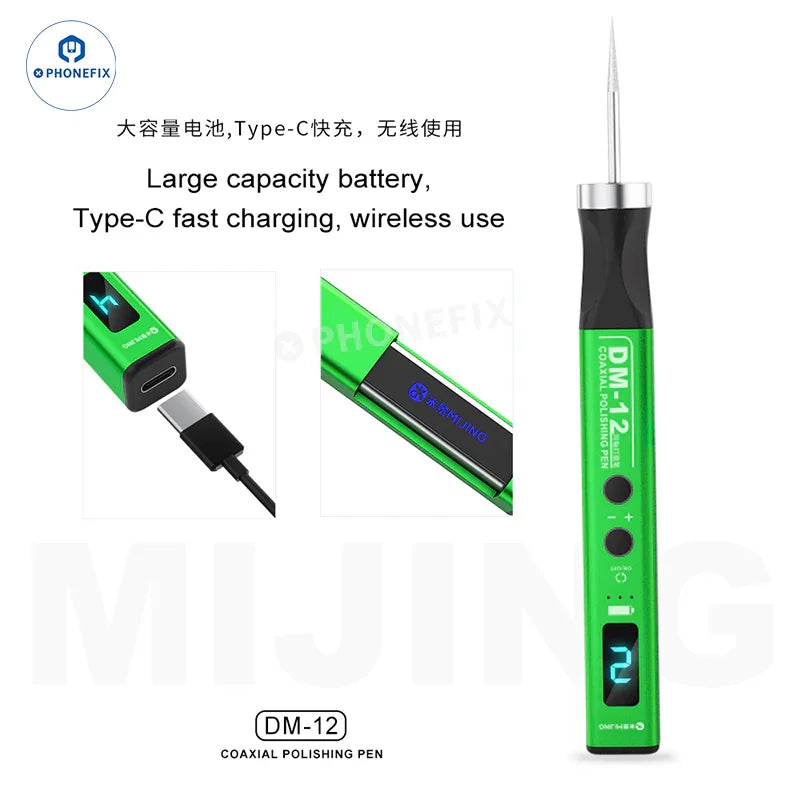 Lápiz pulidor coaxial MIJING DM-12 para el rectificado de placas de circuitos impresos y circuitos integrados de teléfonos, utilizado para el mantenimiento preciso de componentes electrónicos.