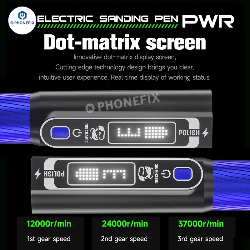 PHONEFIX PWR Grinding Pen for polishing phone PCB, CPU, and IC surfaces, a portable PCB grinding tool for electronic repairs.