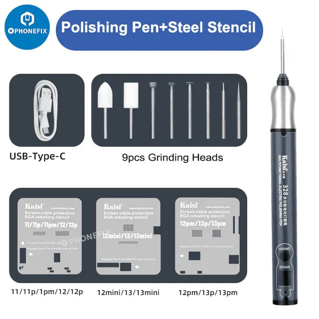 Portable PHONEFIX PCB engraving and polishing tool, rechargeable electric grinding pen for DIY electronics repair.