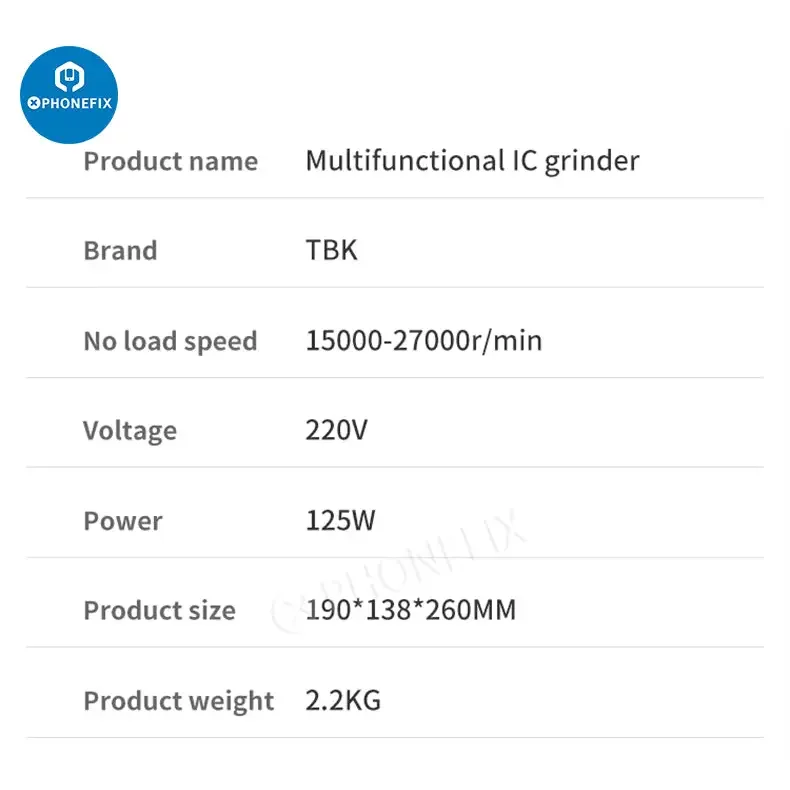 PhoneFIX TBK 125W IC grinder motherboard screen polishing platform, PCB grinding tool for precise electronic component work.