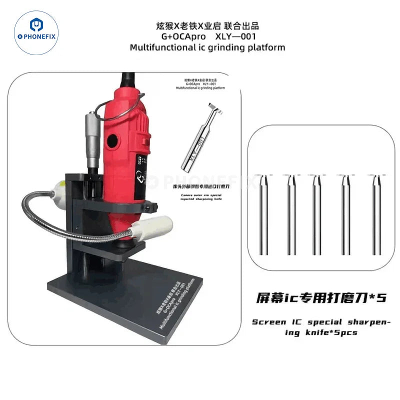 PHONEFIX G+OCA Pro XLY-001 camera ring screen IC grinding and polishing platform for PCB repair and precision component work.