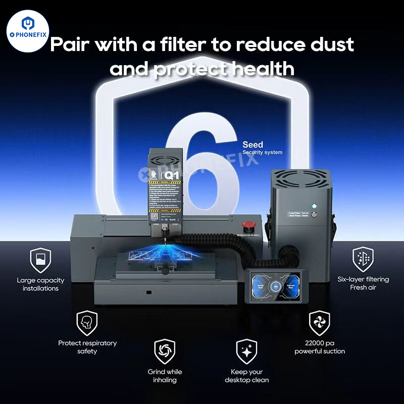 Xwitzeal Q1 CNC Grinder Phone Camera PCB Chip Grinding Machine by PHONEFIX, close-up of the compact PCB grinding tool for phone repair.