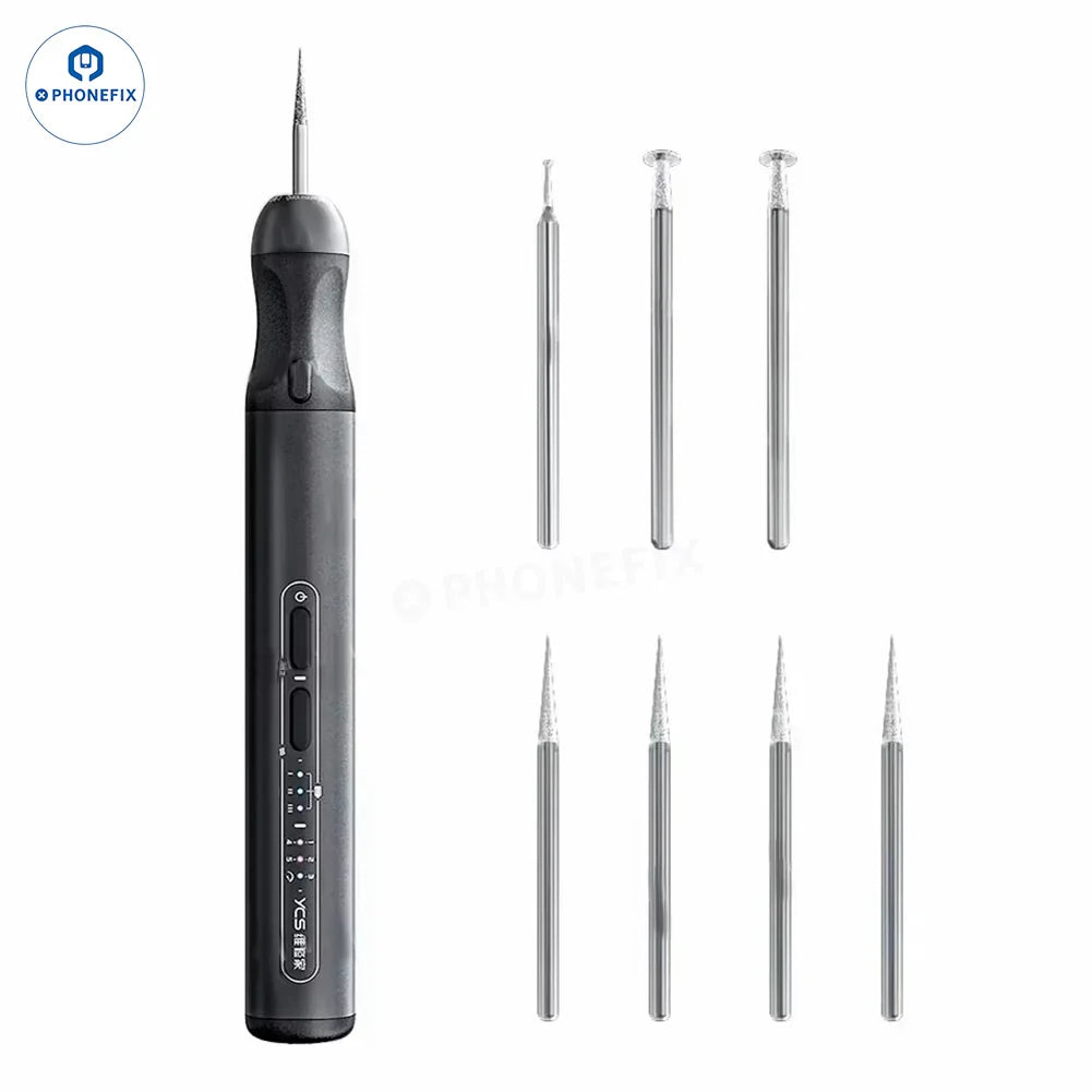 PHONEFIX electric PCB polishing pen for phone CPU and IC grinding, featuring a compact handheld design for precise electronic repairs.