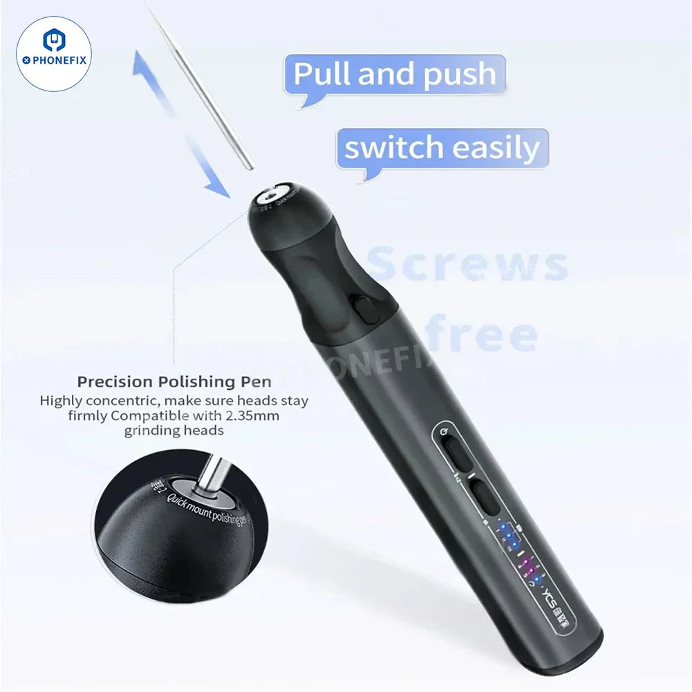 PHONEFIX YCS Electric Polishing Pen for phone PCB CPU screen and IC grinding, compact electronic repair tool.