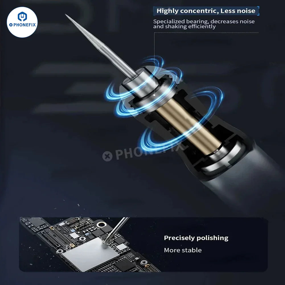 YCS PHONEFIX electric polishing pen for PCB repair, featuring a handheld grinding tool for phone CPU and IC screen component polishing.