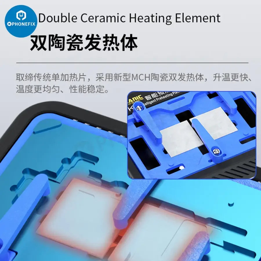Plateforme chauffante PhoneFix pour le soudage par refusion et le préchauffage des cartes de circuits imprimés.