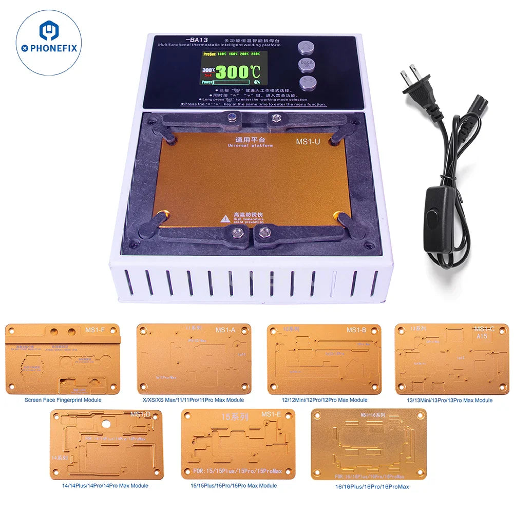 PHONEFIX BA13 iPhone X-16 Pro Max PCB heating platform for preheating iPhone circuit boards, used in repair and servicing.
