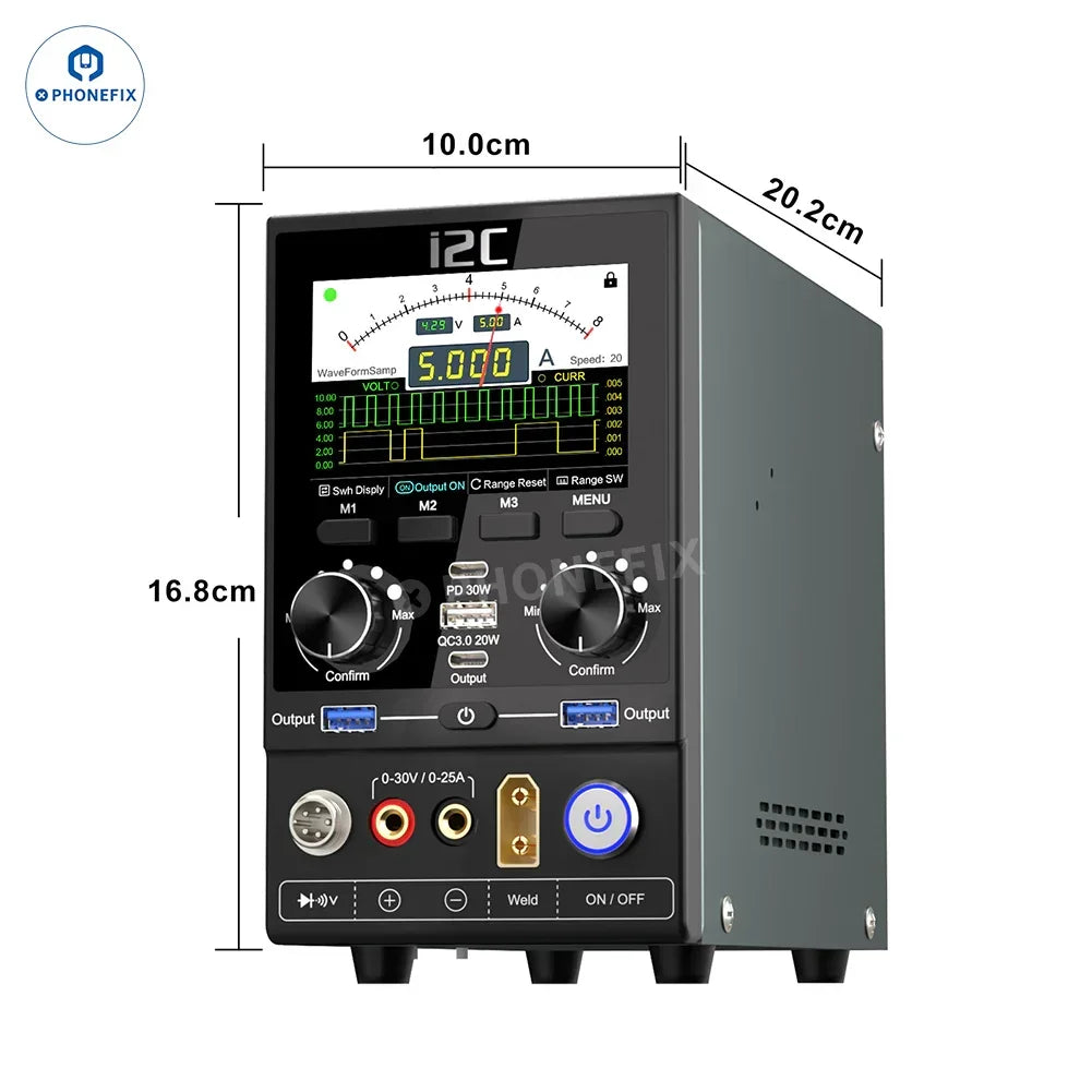i2C P30S PCB heating desoldering platform for iPhone X to 16 Pro Max by PHONEFIX, showing the black device with control panel.