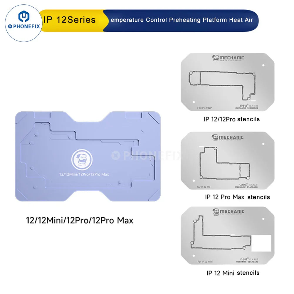 PhoneFix PCB heating platform for iPhone X to 16 Pro Max, used for desoldering components with heat air station.