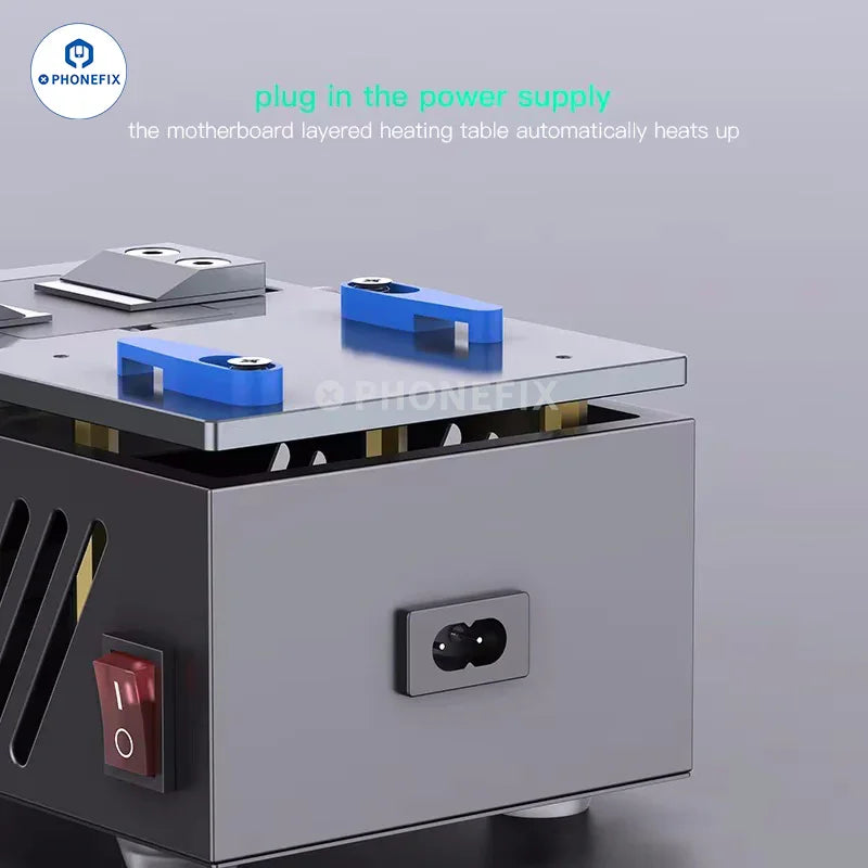 PHONEFIX HMT-X1 motherboard PCB heating platform for chip glue removal, featuring a heating table for precise repair work.