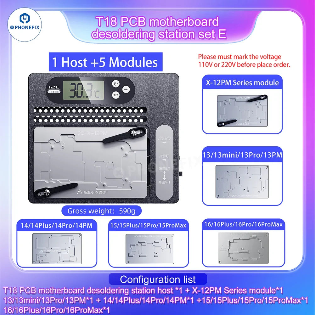 I2C T18 motherboard layered desoldering station PCB heating platform for iPhone X to 16 Pro Max by PHONEFIX.
