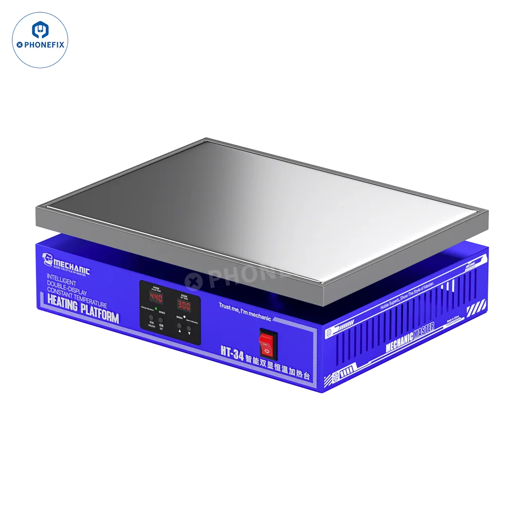 PhoneFix HT-30 HT-34 dual-display PCB heating platform with thermostatic controls for precise heating.