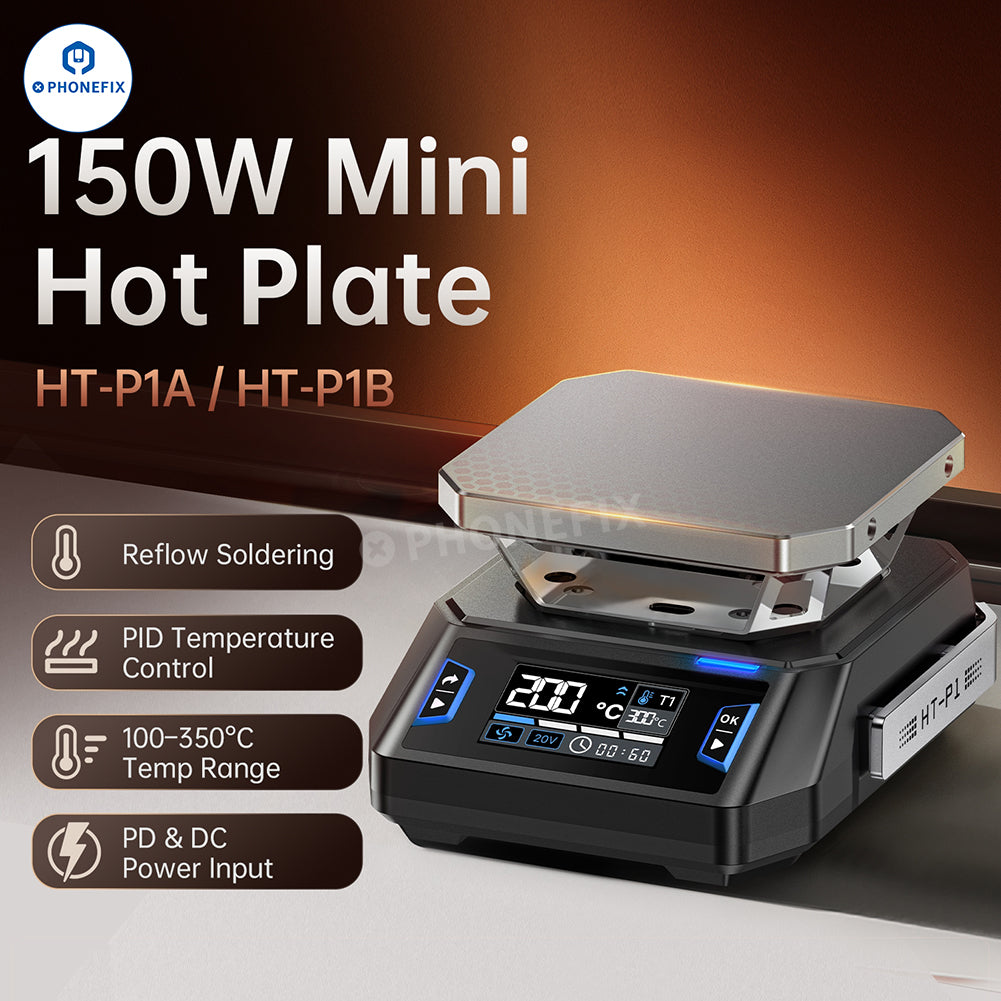 FNIRSI HT-P1A/P1B mini heating platform for phone PCB repair, featuring compact design and adjustable temperature controls.