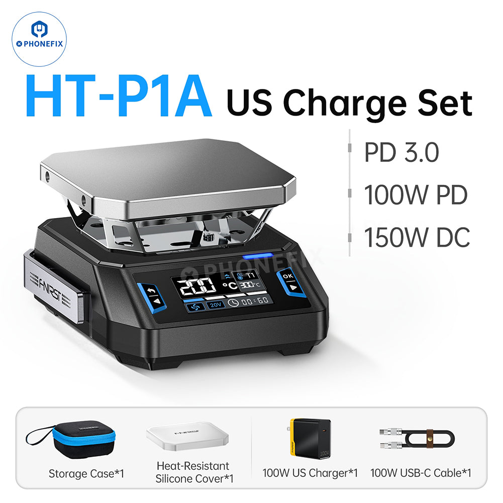 FNIRSI HT-P1A/P1B mini PCB heating platform for phone repair, featuring compact design and adjustable temperature controls.