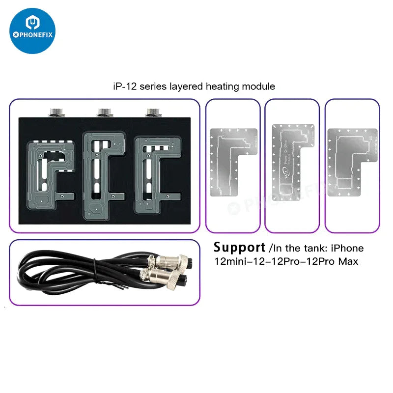 PhoneFix HT007 motherboard layered soldering station with PCB heating platform for iPhone X to 17 Pro Max repair.