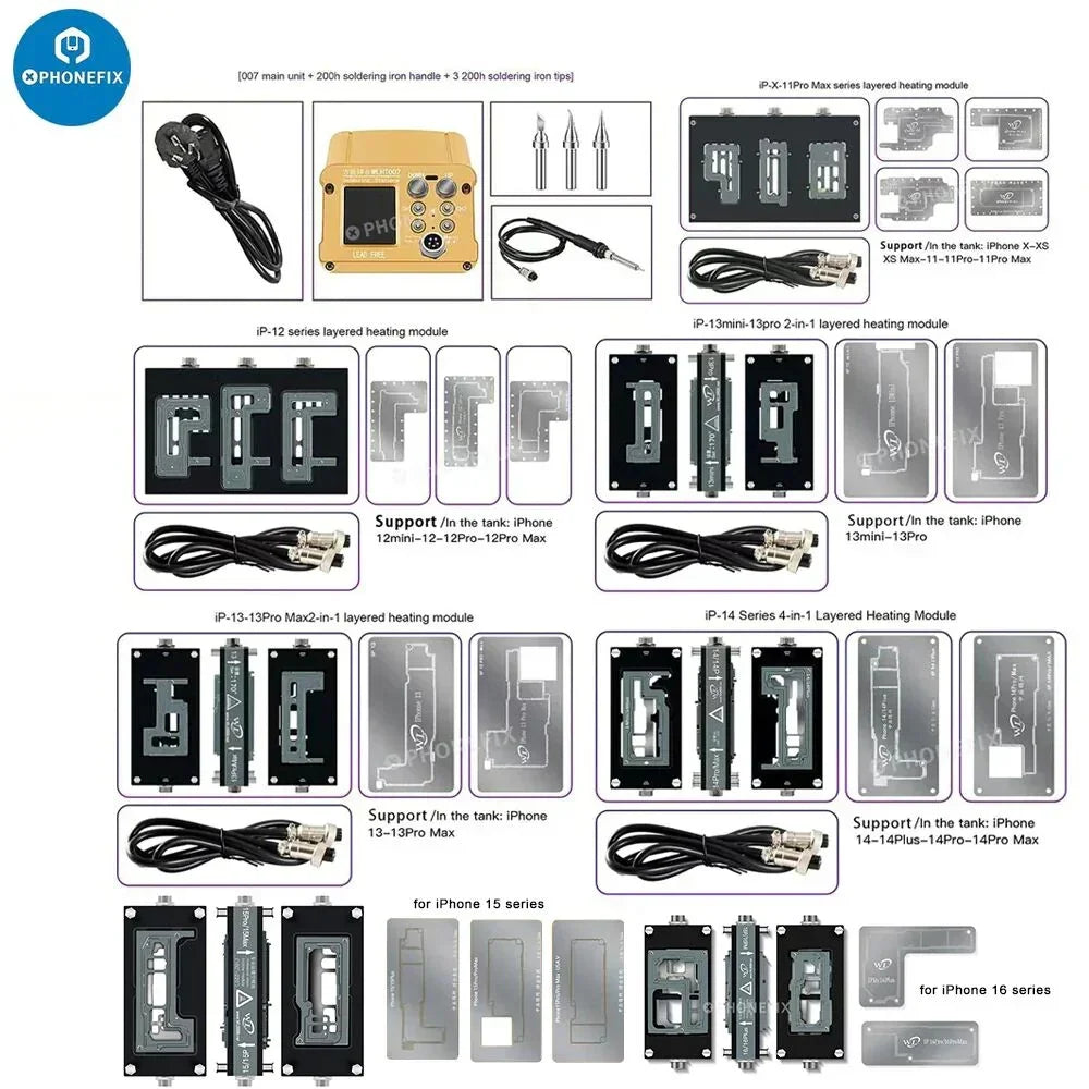 PhoneFix WL HT007 BGA soldering station with heating platform for iPhone X to 17 Pro Max, used for pre-heating and motherboard rework.