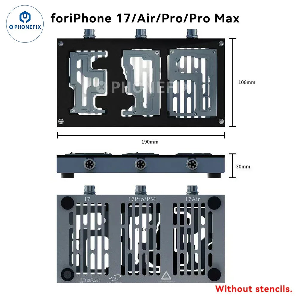 PHONEFIX HT007 motherboard layered soldering station for iPhone X to Pro Max, PCB heating platform with mold set for precise repairs.